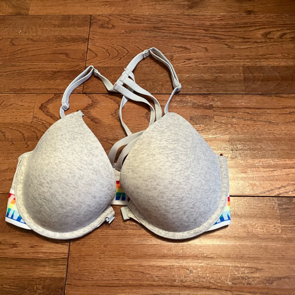 Pink bra: everywhere push up: racer back front clip